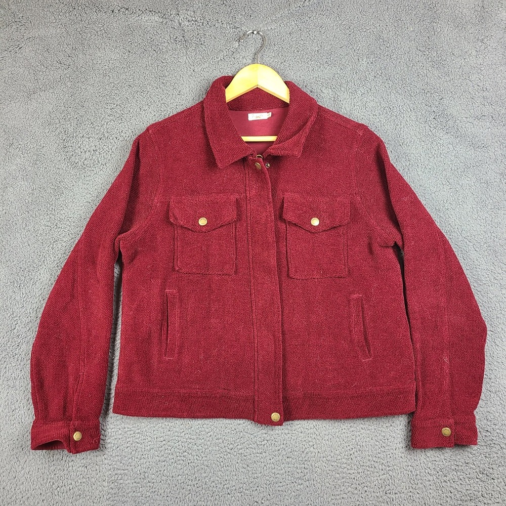 Faherty Textured Plush Chore Jacket Women Burgundy Red Cotton Knit Zip Size M